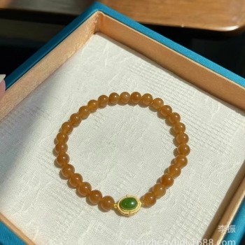 天然新疆和田玉且末糖料项链本命年平安手链女士新中式黄糖焦糖色