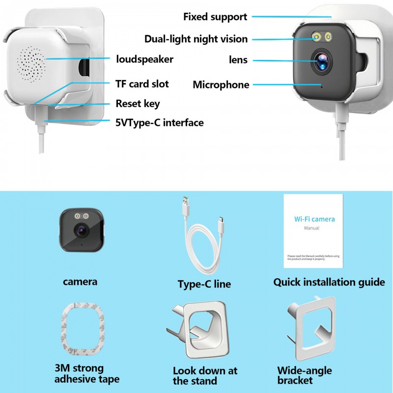 跨境窗户高清摄像头智能家用网络监控手机远程夜视WiFi红外摄像头