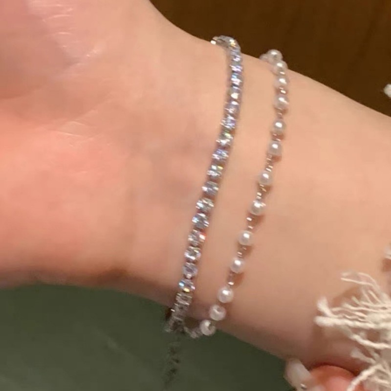 碎银子珍珠手链女款925纯银轻奢小众设计手串手环手镯送生日礼物