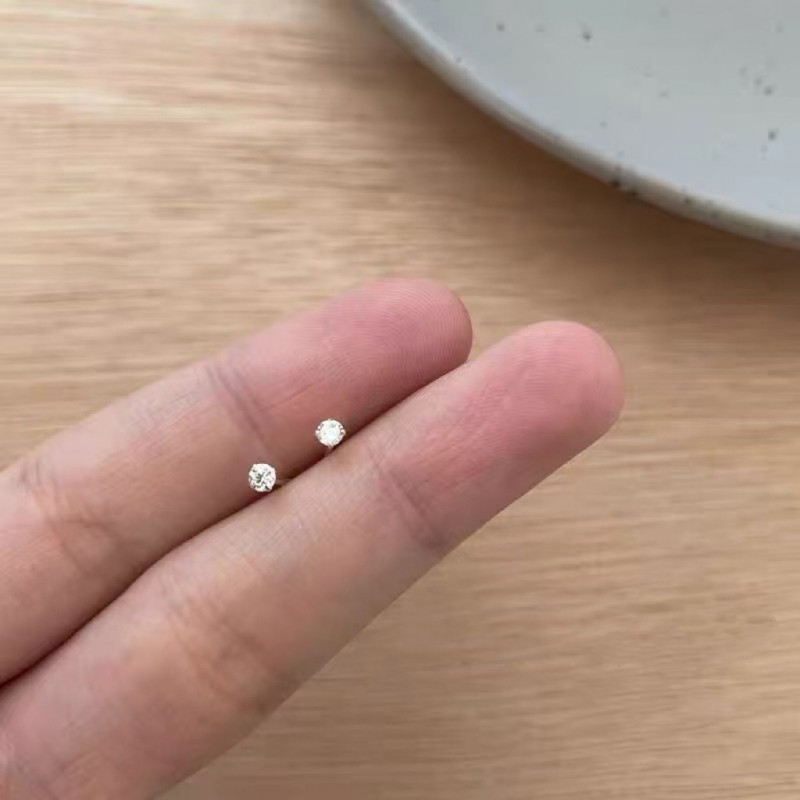 S925纯银针粉色锆石养耳洞耳钉女2025新款小众高级感睡觉免摘耳饰