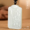 天然青白玉坐莲观音吊坠天然蚕丝玉柳枝净瓶观音玉坠项链山水玉牌