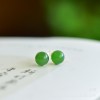 和田玉碧玉耳钉女款碧玉925银镶嵌碧玉圆珠耳钉简约气质圆珠国风