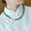 天然和田玉碧玉项链女款8mm玉珠子项链圆珠阳绿菠菜绿手链玉石