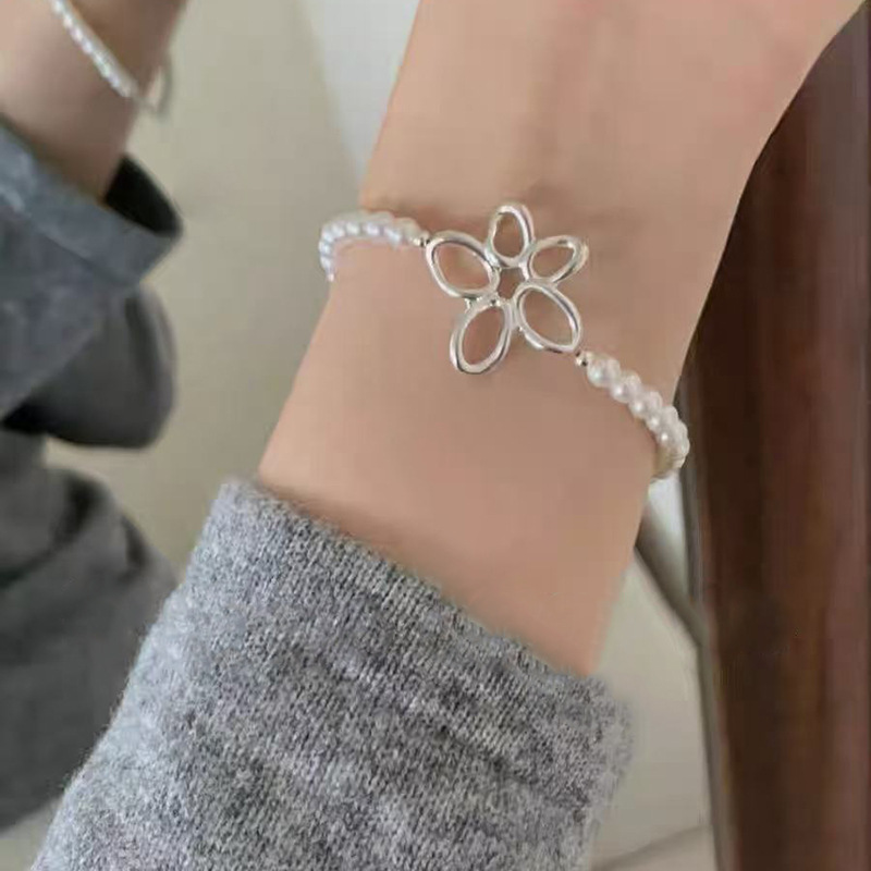 碎银子珍珠手链女款925纯银轻奢小众设计手串手环手镯送生日礼物