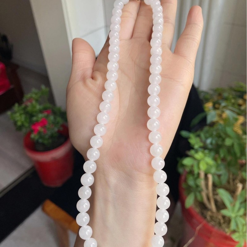 新疆和田玉项链羊脂白玉串珠挂绳男女款天然玉石手串圆珠白玉手链
