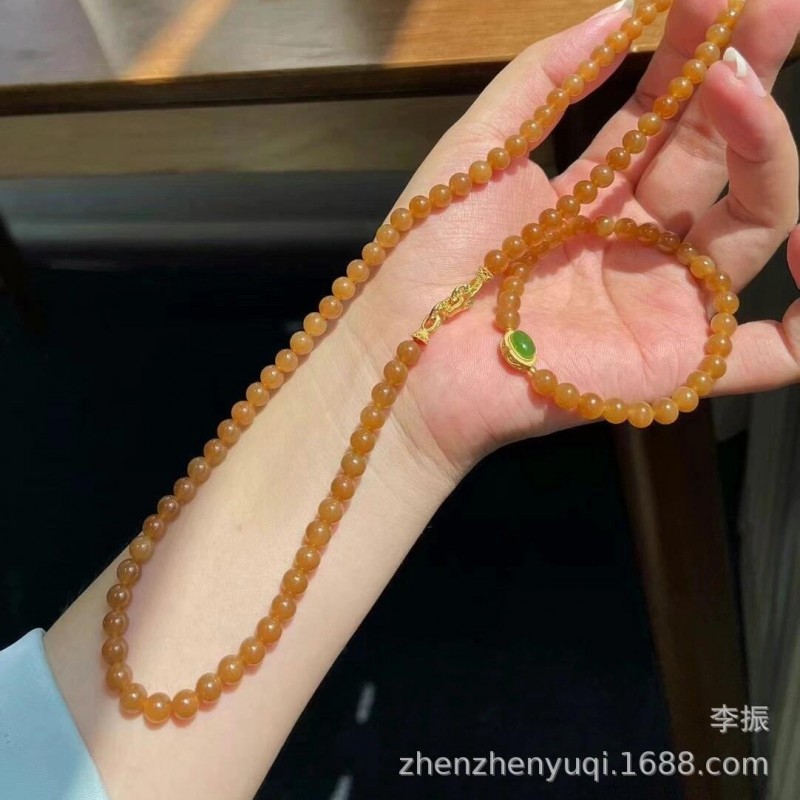 天然新疆和田玉且末糖料项链本命年平安手链女士新中式黄糖焦糖色