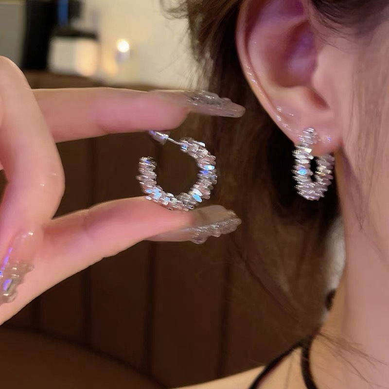 S925银针欧美夸张素圈耳环女高级感轻奢百搭简约气质耳圈耳饰批发