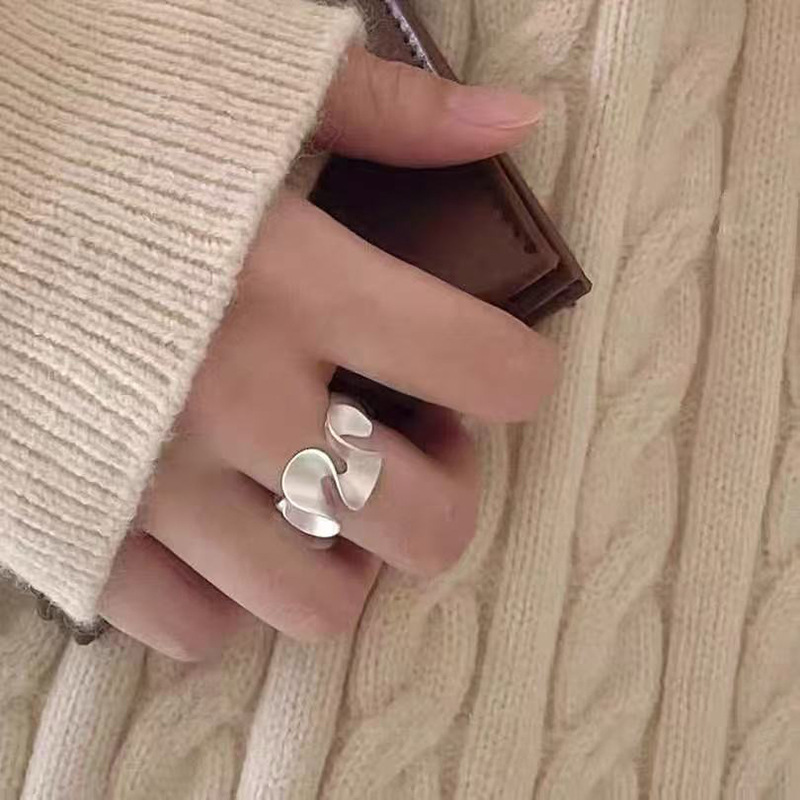 韩版小众设计感925纯银冷淡风戒指女不掉色开口圈指环饰品批发