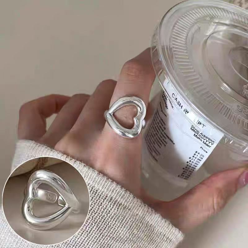 韩版小众设计感925纯银冷淡风戒指女不掉色开口圈指环饰品批发