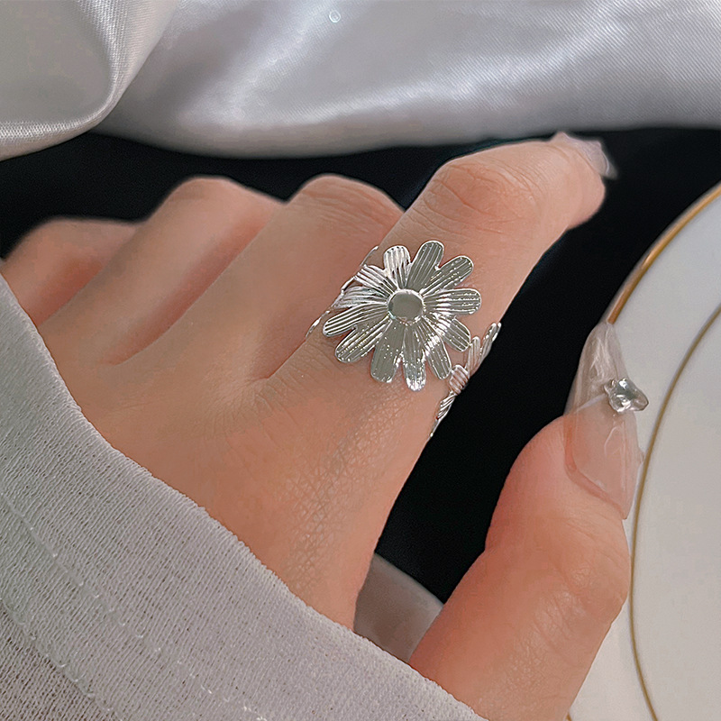 纯银925简约甜酷重工花朵秋冬新款戒指女ins高级感开口关节戒子