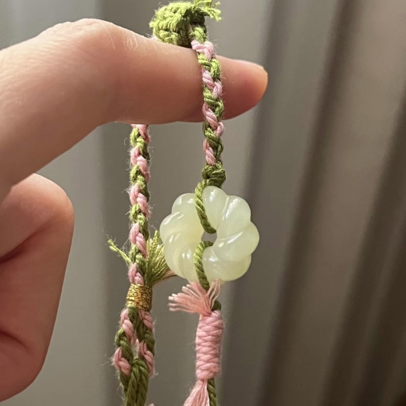天然麻花甜甜圈和田玉吊坠绞丝扣平安扣玉石项链莫比乌斯环毛衣链