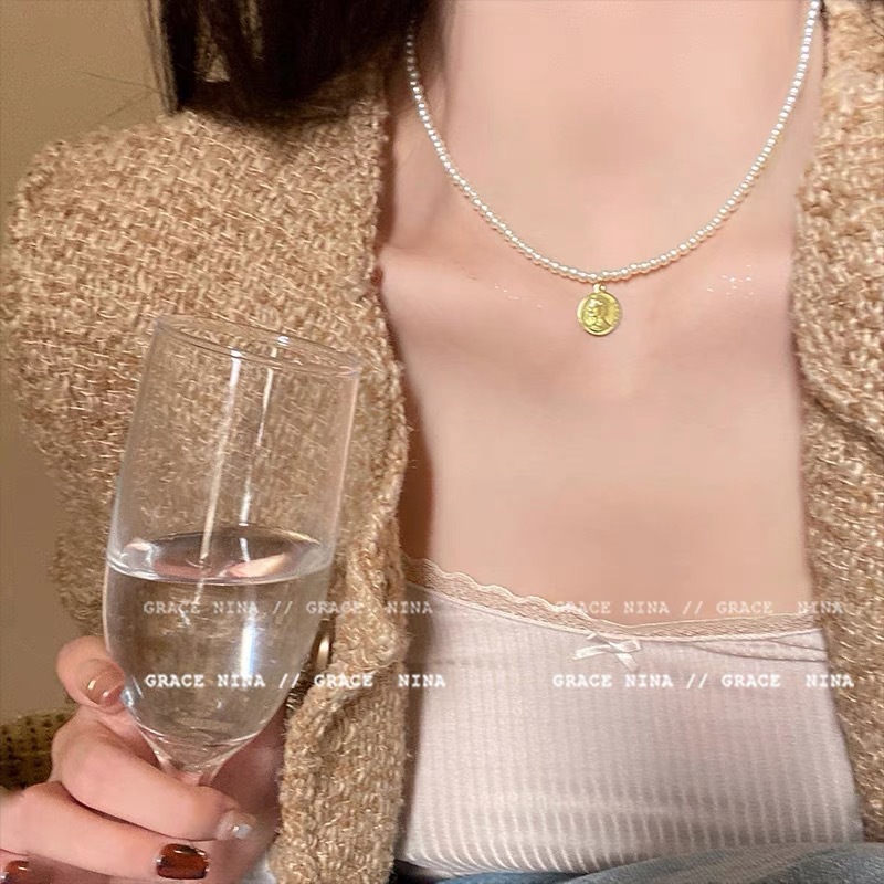 S925纯银珍珠项链女小众设计轻奢高级感不掉色简约锁骨链配饰批发