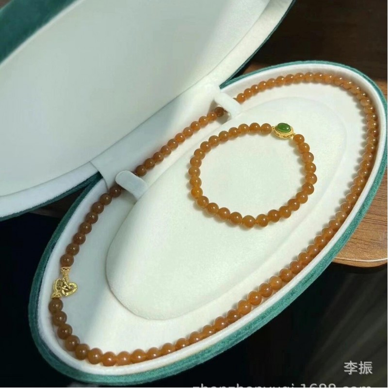 天然新疆和田玉且末糖料项链本命年平安手链女士新中式黄糖焦糖色