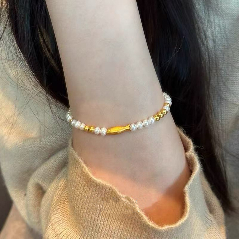s925纯银手串手链碎银几两珍珠手镯转运珠气质手饰高级感简约饰品