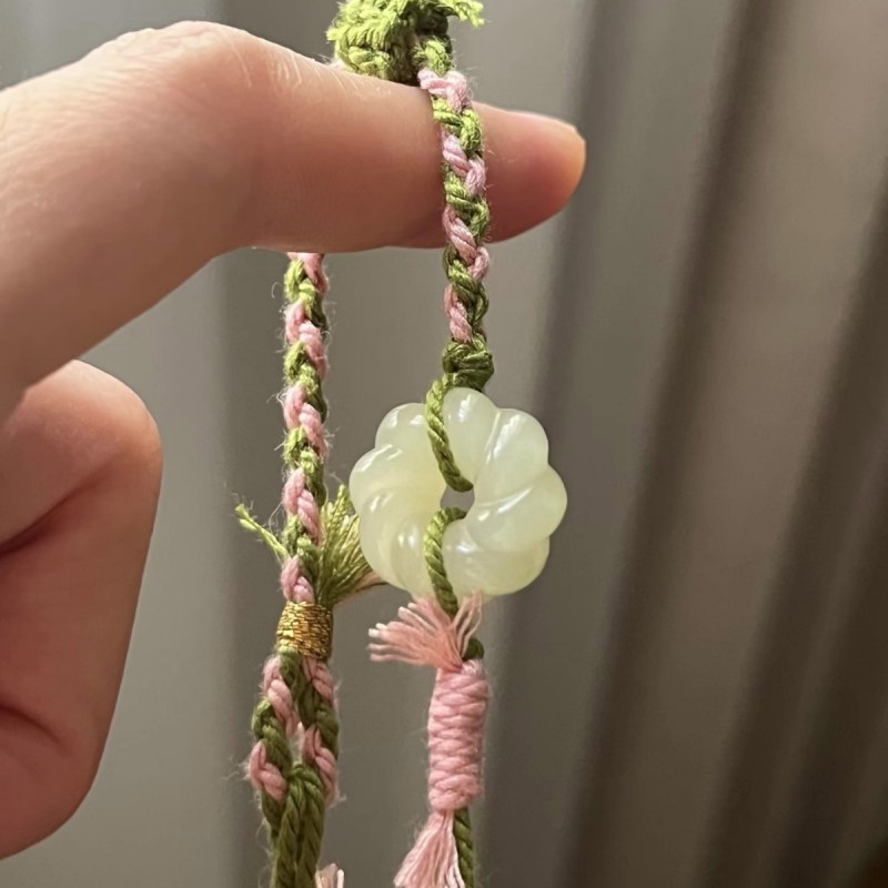 天然麻花甜甜圈和田玉吊坠绞丝扣平安扣玉石项链莫比乌斯环毛衣链