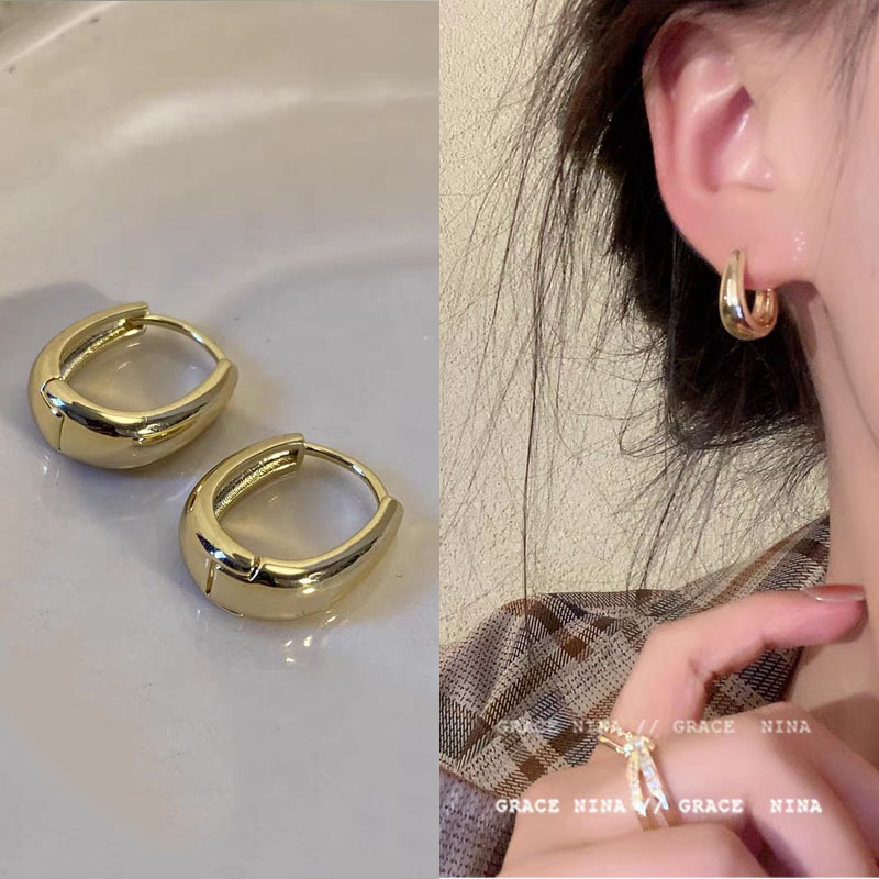 S925银针欧美夸张素圈耳环女高级感轻奢百搭简约气质耳圈耳饰批发