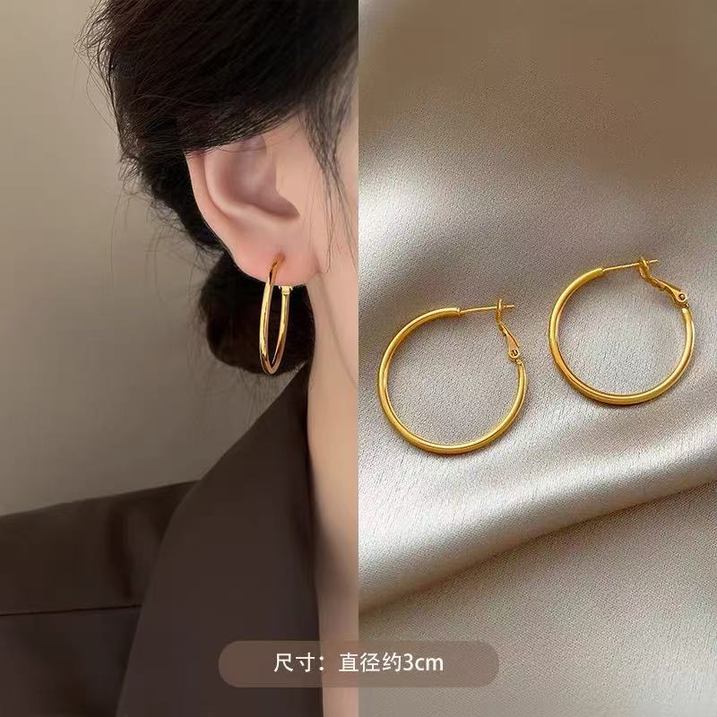 2025新款爆款925银针素圈耳环女高级感欧美夸张耳圈耳扣圈圈耳饰