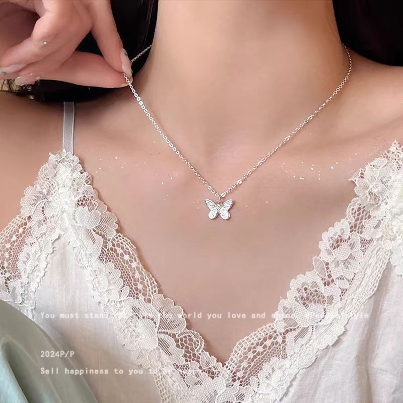 S925纯银珍珠花朵极简风项链女小众百搭精致高级感锁骨链项链批发