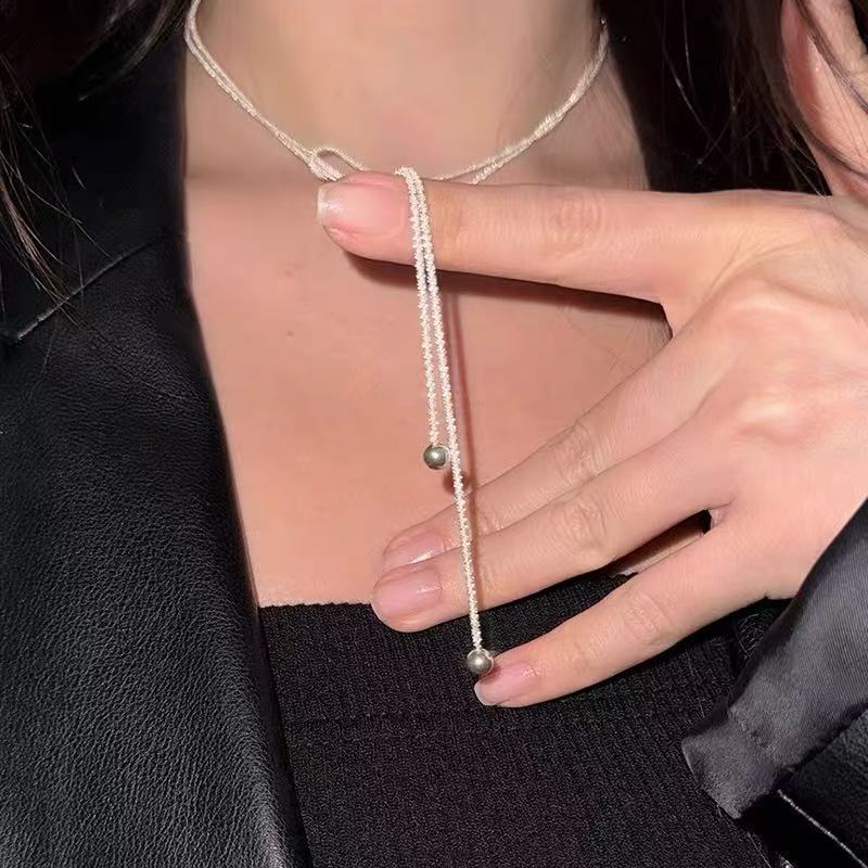 爱心蝴蝶结银项链配饰女甜美气质高级感锁骨链轻奢小众设计颈链