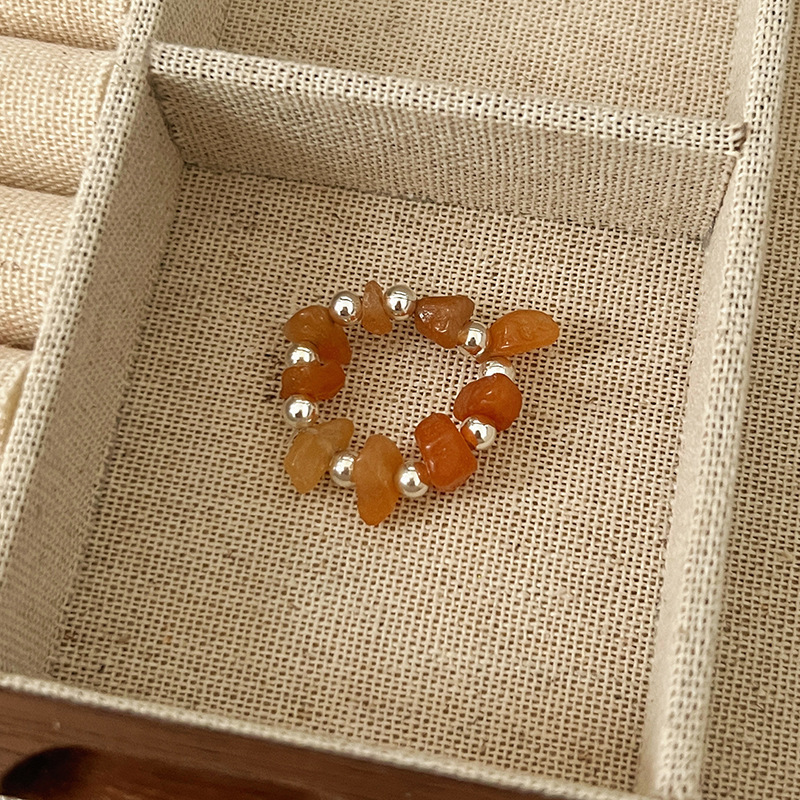 彩色水晶串珠戒指ins小众设计感高级手指戒轻奢气质百搭指环配饰