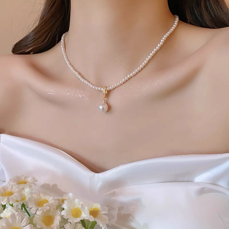 温柔蝴蝶珍珠项链配裙子女轻奢小众高级感锁骨链2024新款颈链配饰