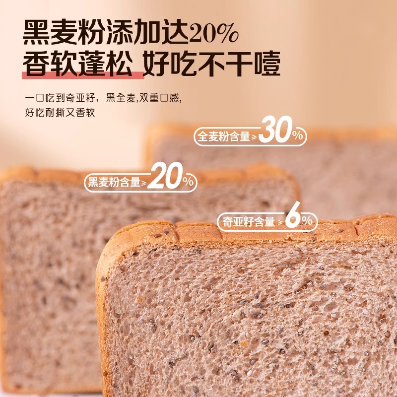 【新日期整箱】奇亚籽黑麦全麦面包控糖吐司代餐粗粮早餐速食饱腹