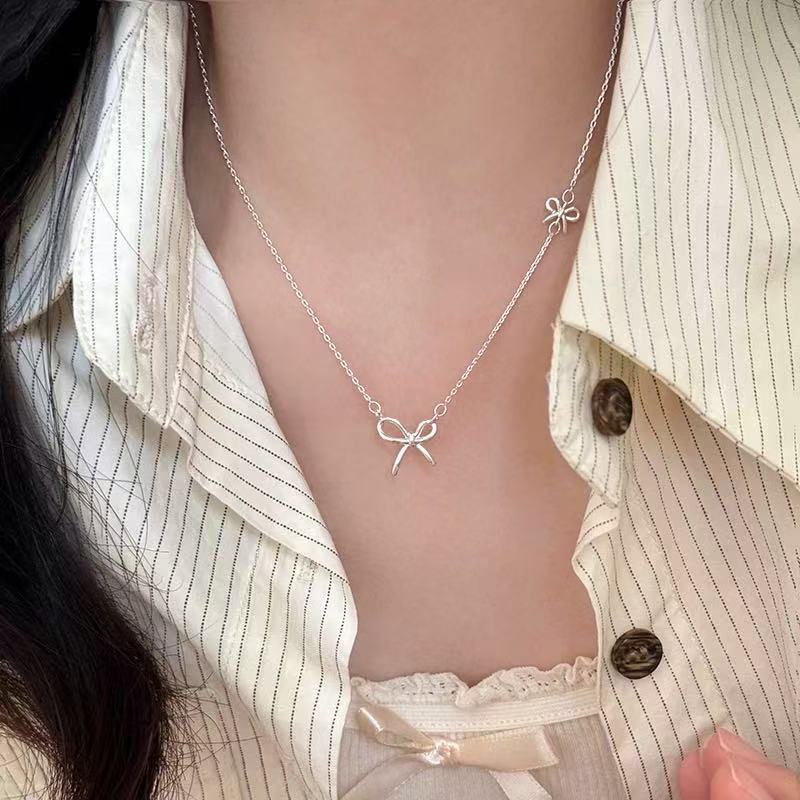 S925纯银珍珠花朵极简风项链女小众百搭精致高级感锁骨链项链批发