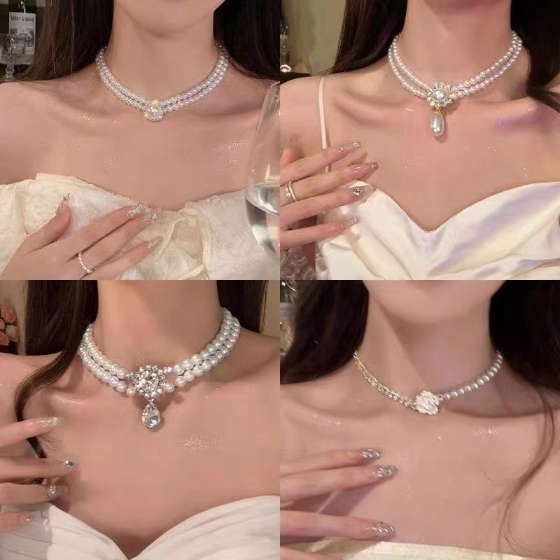 珍珠项链女气质甜美法式小香风双层锁骨链小众设计感2025新款颈链