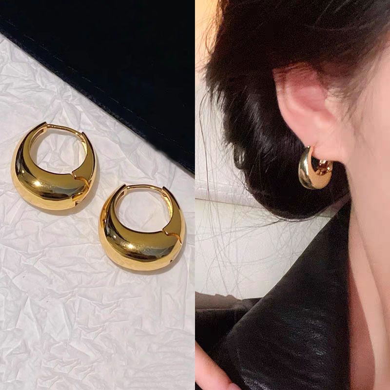 轻奢高级感圆圈耳环女超百搭质感光面金属耳圈耳饰小众设计感耳钉