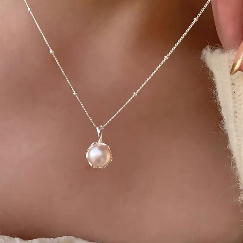 2025新款简约素银珍珠蓝宝石项链女百搭不掉色高级设计感锁骨链批