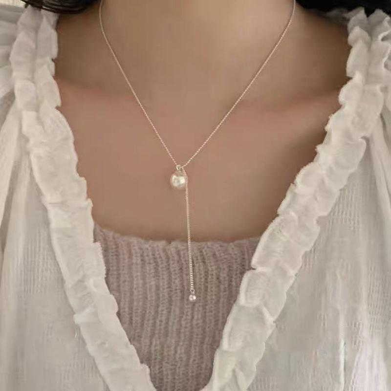 S925纯银珍珠花朵极简风项链女小众百搭精致高级感锁骨链项链批发