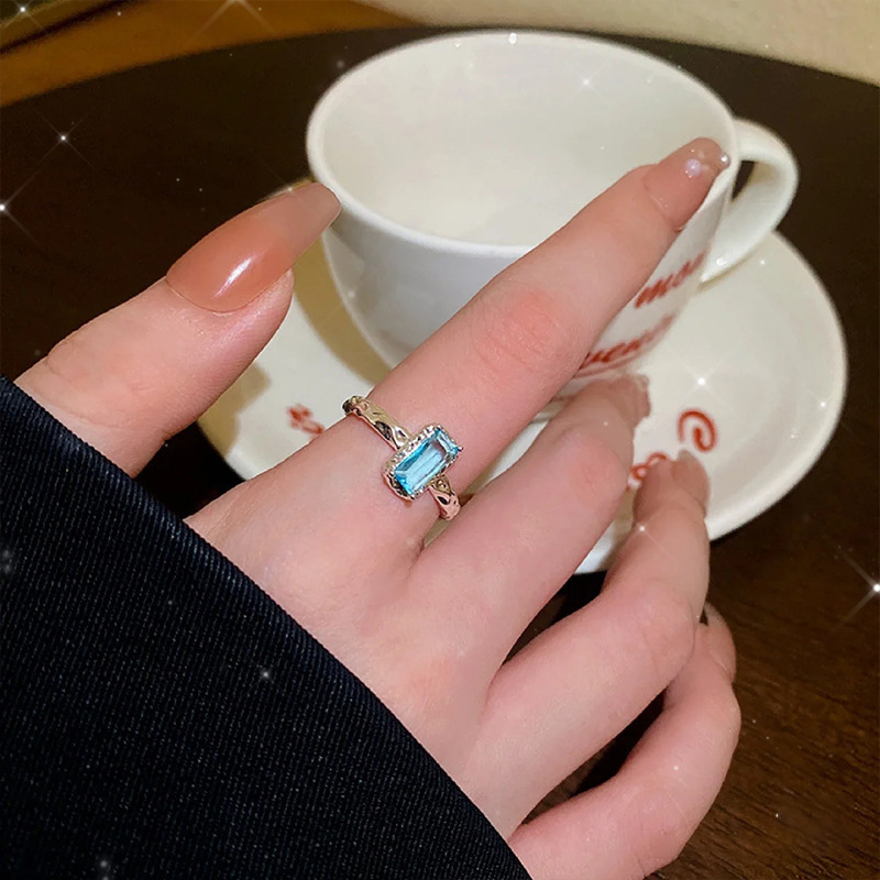 复古素银开口戒指女小众设计指环简约个性食指猫眼石百搭饰品批发
