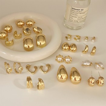镀真金S925纯银针2024新款金属耳环小众设计感冷淡风气质高级耳钉