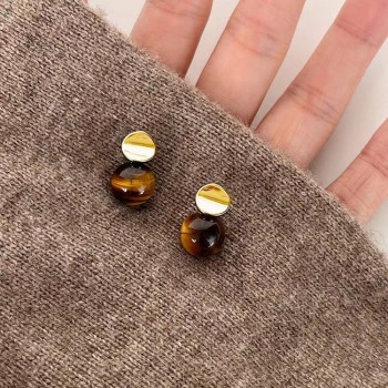 纯银针虎眼石耳环女2025秋冬新款爆款高级感耳钉气质百搭耳饰配饰