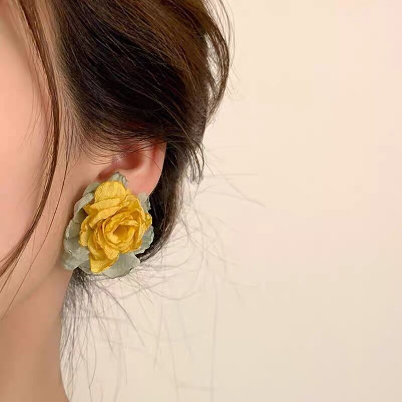 银针彩色人造水晶款花朵流苏耳环甜美清新耳钩耳坠韩系高级感耳饰