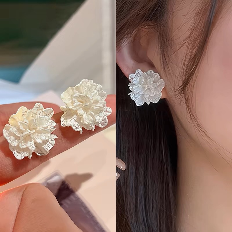 银针彩色人造水晶款花朵流苏耳环甜美清新耳钩耳坠韩系高级感耳饰