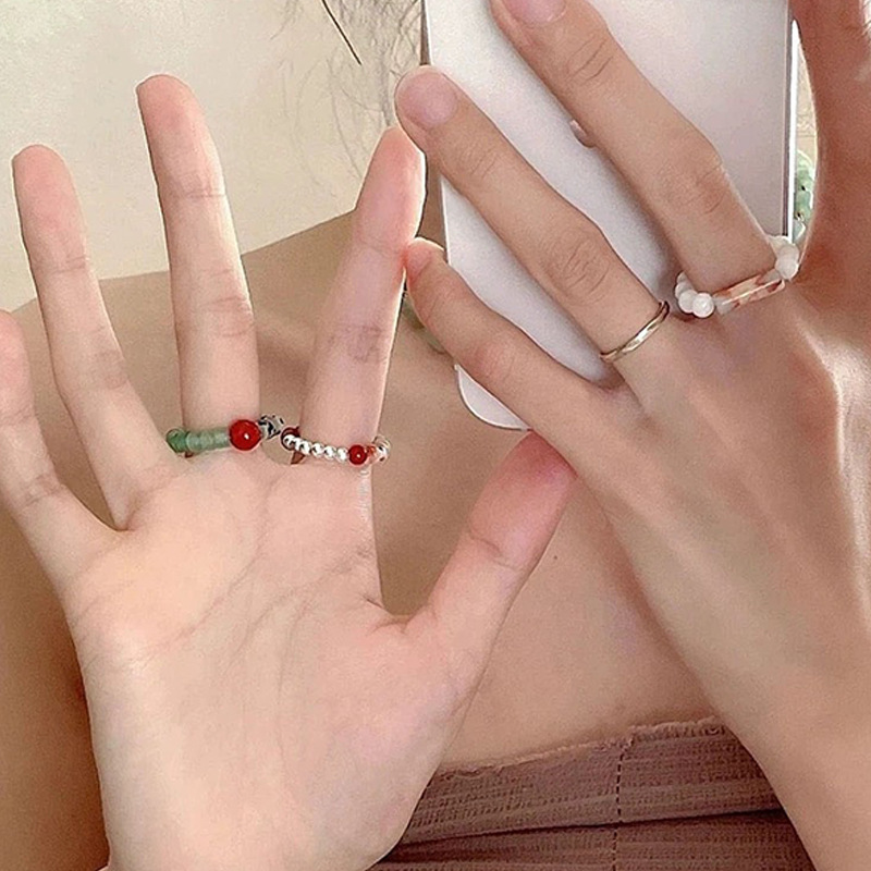 彩色水晶串珠戒指ins小众设计感高级手指戒轻奢气质百搭指环配饰