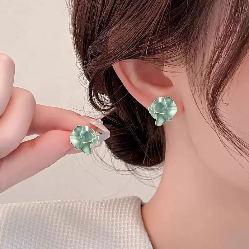 银针彩色人造水晶款花朵流苏耳环甜美清新耳钩耳坠韩系高级感耳饰