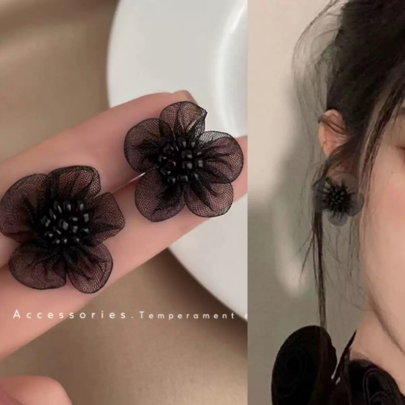 银针彩色人造水晶款花朵流苏耳环甜美清新耳钩耳坠韩系高级感耳饰