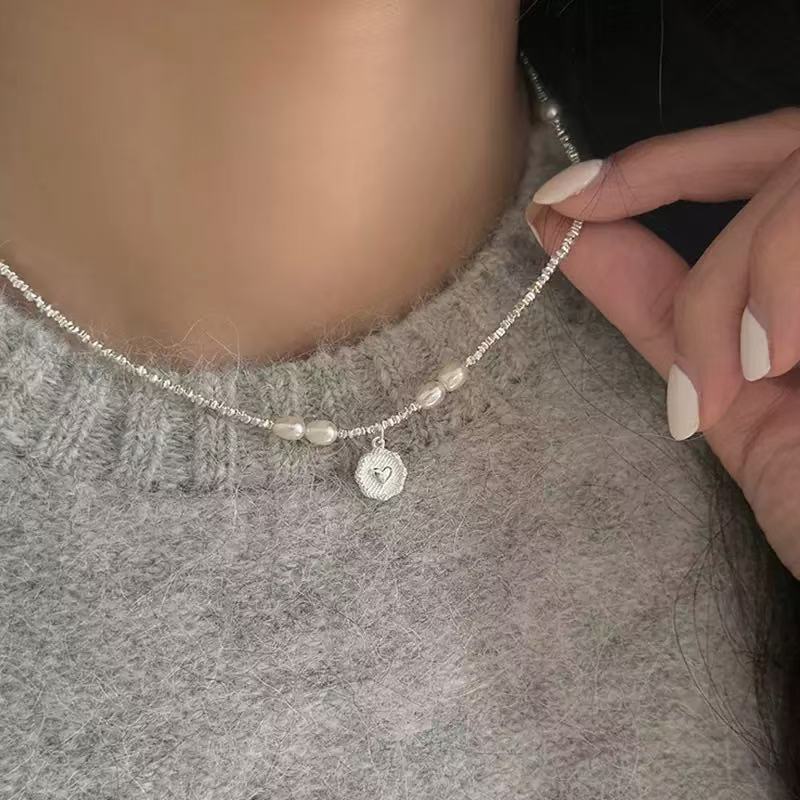 S925纯银珍珠花朵极简风项链女小众百搭精致高级感锁骨链项链批发