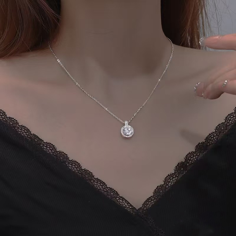 S925纯银珍珠花朵极简风项链女小众百搭精致高级感锁骨链项链批发