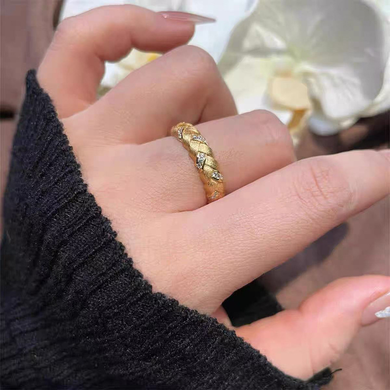 爆闪拉丝满钻锆石戒指女轻奢风时尚小众精致百搭高级感开口食指戒