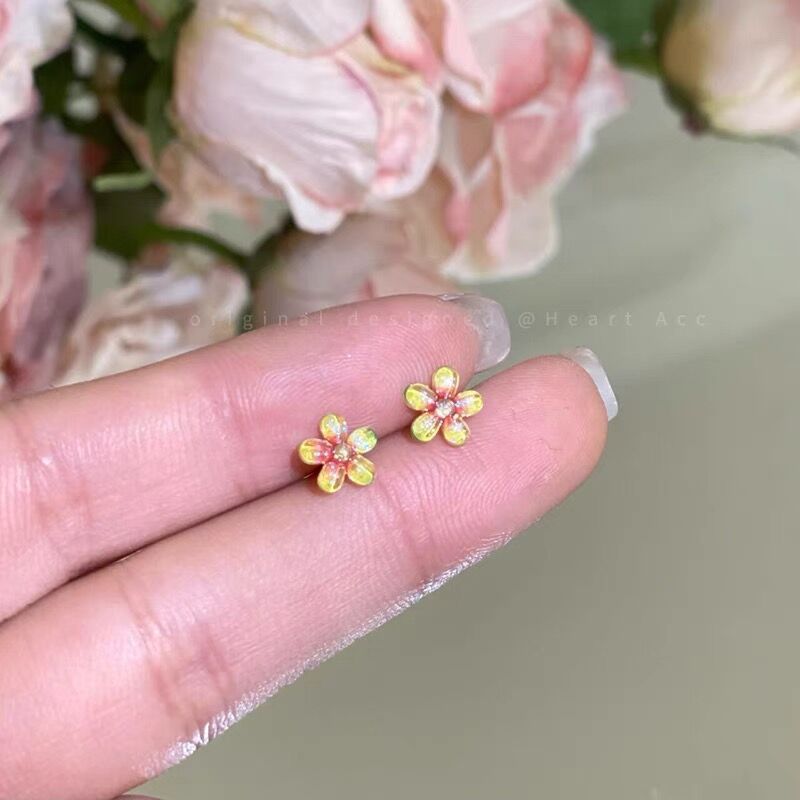 银针彩色人造水晶款花朵流苏耳环甜美清新耳钩耳坠韩系高级感耳饰