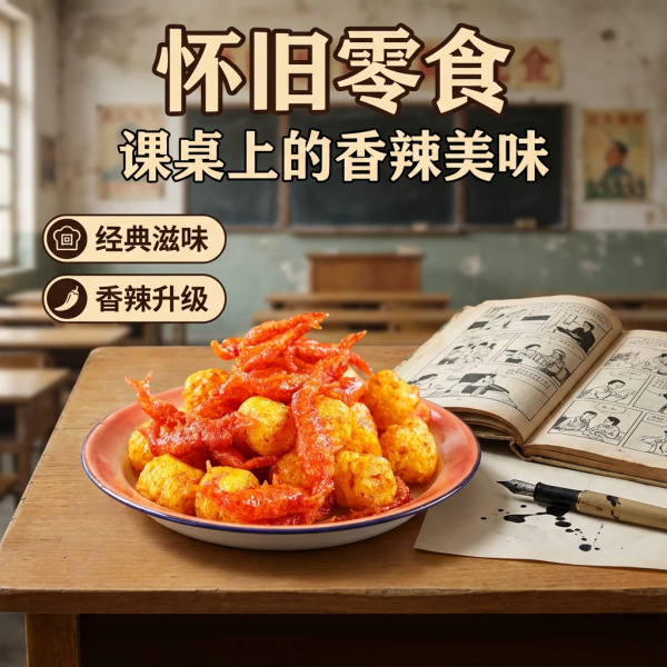虾鱼蛋辣条8090后儿时经典怀旧零食五毛钱恐龙蛋学校休闲食品批发