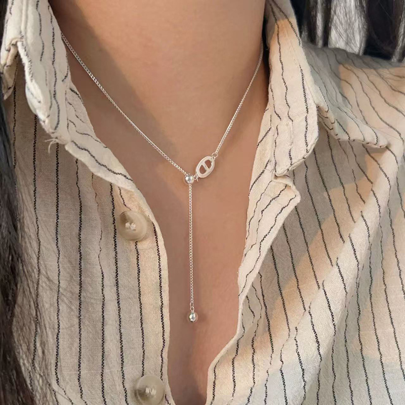 S925纯银珍珠花朵极简风项链女小众百搭精致高级感锁骨链项链批发
